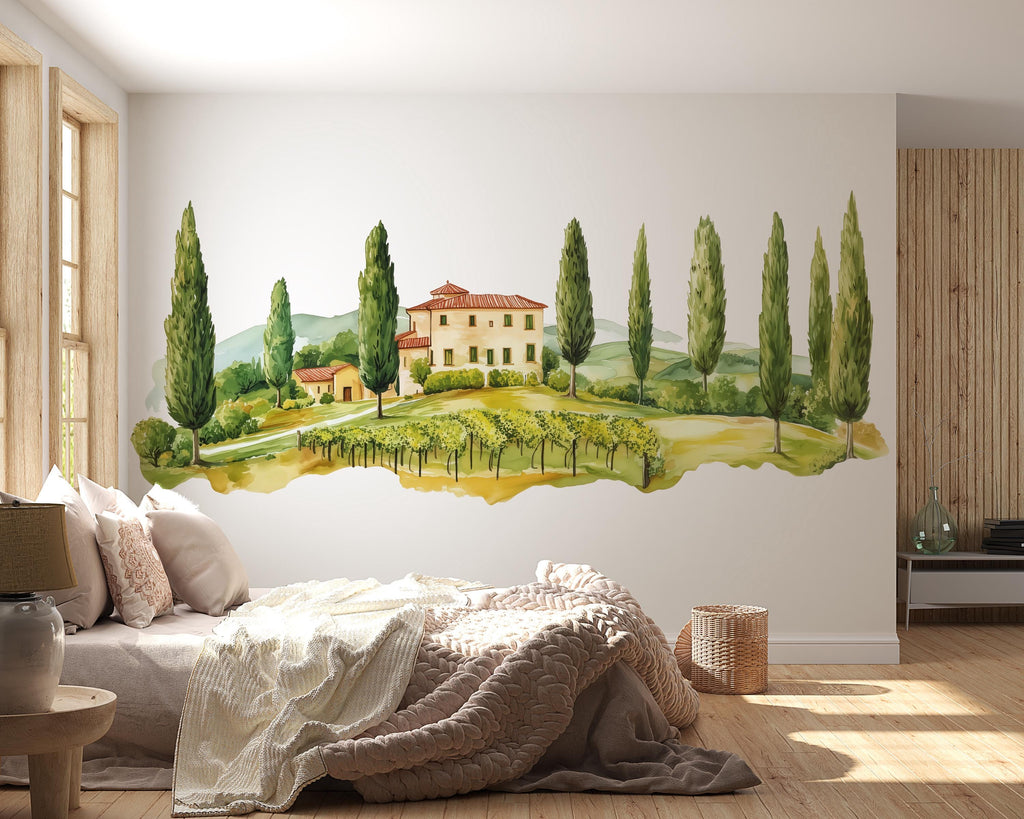 Tuscany Wall Decal, Airbnb Dining Room Decor, Boutique Hotel Wall Art, Italian Villa Vineyard Decor, Mediterranean Wall Decal, Tuscan Decor
