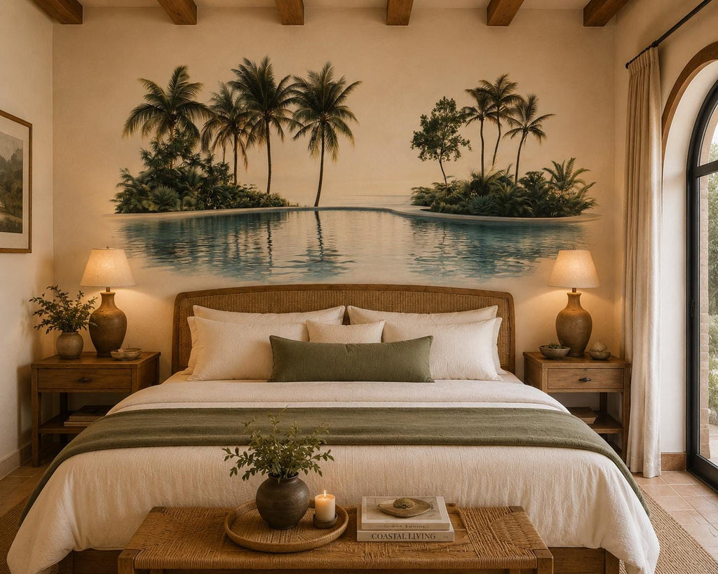 Tropical Pool Wall Decal, Airbnb Bedroom Decor, Boutique Hotel Wall Art, Palm Tree Wall Decal, Resort Wall Decor, Coastal Vacation Rental