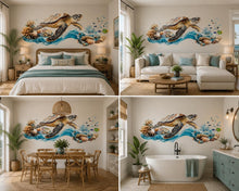 Load image into Gallery viewer, Sea Turtle Bathroom Wall Decal, Coastal Ocean Wall Sticker, Beach Bathroom Decor, Coral Reef Wall Art, Peel and Stick Bathroom Mural