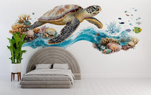 Load image into Gallery viewer, Sea Turtle Bathroom Wall Decal, Coastal Ocean Wall Sticker, Beach Bathroom Decor, Coral Reef Wall Art, Peel and Stick Bathroom Mural