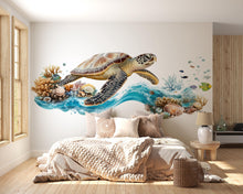 Load image into Gallery viewer, Sea Turtle Bathroom Wall Decal, Coastal Ocean Wall Sticker, Beach Bathroom Decor, Coral Reef Wall Art, Peel and Stick Bathroom Mural
