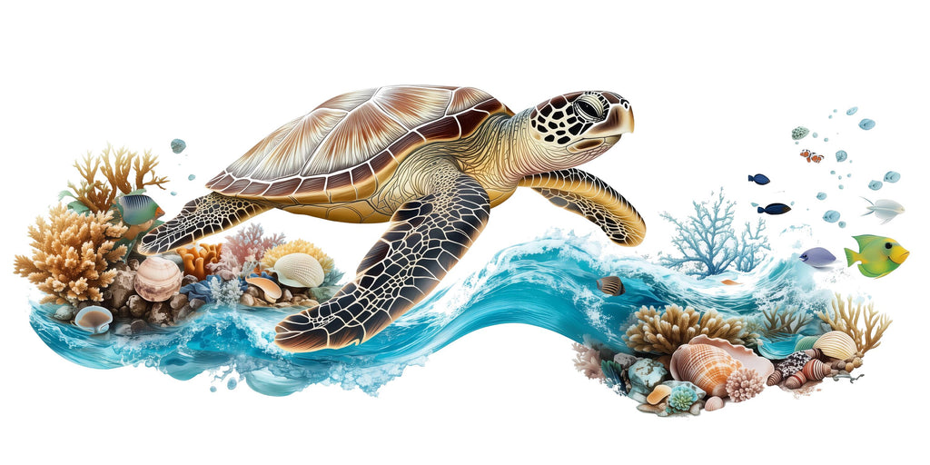 Sea Turtle Bathroom Wall Decal, Coastal Ocean Wall Sticker, Beach Bathroom Decor, Coral Reef Wall Art, Peel and Stick Bathroom Mural