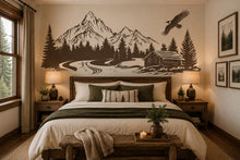 Load image into Gallery viewer, Mountain Cabin Wall Decal, Rustic Forest Wall Sticker, Mountain Bedroom Decor, Cabin Wall Art, Woodland Nursery, Lodge Decor