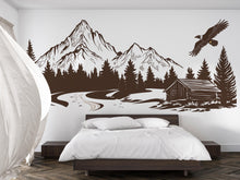 Load image into Gallery viewer, Mountain Cabin Wall Decal, Rustic Forest Wall Sticker, Mountain Bedroom Decor, Cabin Wall Art, Woodland Nursery, Lodge Decor