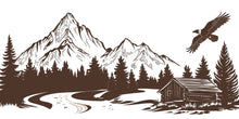 Load image into Gallery viewer, Mountain Cabin Wall Decal, Rustic Forest Wall Sticker, Mountain Bedroom Decor, Cabin Wall Art, Woodland Nursery, Lodge Decor
