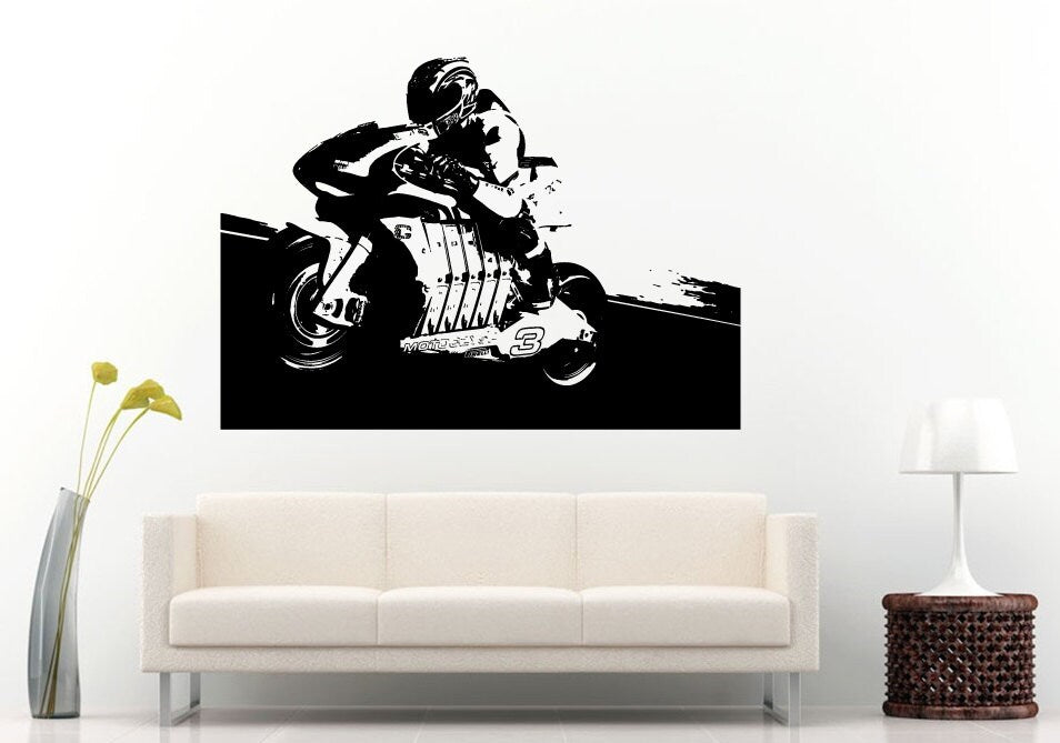 Sport Bike Motorcycle Crotch Rocket Speed Biker Race Track Road Street Racing Wall Decal Vinyl Sticker Mural Room Decor L1215