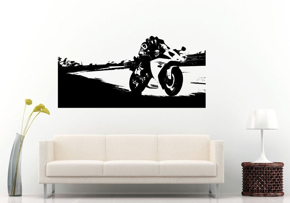 Sport Bike Motorcycle Crotch Rocket Speed Biker Race Track Road Wall Decal Vinyl Sticker Mural Room Decor L1211