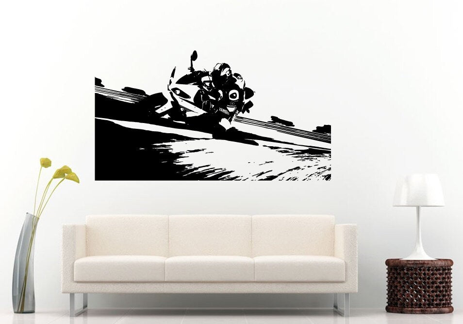 Sport Bike Motorcycle Crotch Rocket Speed Biker Race Track Road Wall Decal Vinyl Sticker Mural Room Decor L1212