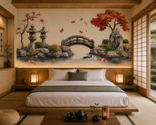Load image into Gallery viewer, Japanese Garden Wall Decal, Airbnb Bedroom Decor, Boutique Hotel Wall Art, Koi Fish Pond Decal, Zen Garden Decor, Asian Wall Decal