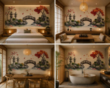 Load image into Gallery viewer, Japanese Garden Wall Decal, Airbnb Bedroom Decor, Boutique Hotel Wall Art, Koi Fish Pond Decal, Zen Garden Decor, Asian Wall Decal