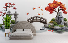 Load image into Gallery viewer, Japanese Garden Wall Decal, Airbnb Bedroom Decor, Boutique Hotel Wall Art, Koi Fish Pond Decal, Zen Garden Decor, Asian Wall Decal