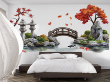 Load image into Gallery viewer, Japanese Garden Wall Decal, Airbnb Bedroom Decor, Boutique Hotel Wall Art, Koi Fish Pond Decal, Zen Garden Decor, Asian Wall Decal