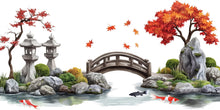Load image into Gallery viewer, Japanese Garden Wall Decal, Airbnb Bedroom Decor, Boutique Hotel Wall Art, Koi Fish Pond Decal, Zen Garden Decor, Asian Wall Decal