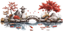 Load image into Gallery viewer, Japanese Koi Pond Wall Decal, Zen Garden Bridge &amp; Maple Tree Wall Art