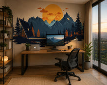 Load image into Gallery viewer, Mountain Wall Decal, Sunset Forest Landscape Wall Art for Home Office
