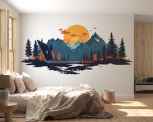 Load image into Gallery viewer, Mountain Wall Decal, Sunset Forest Landscape Wall Art for Home Office