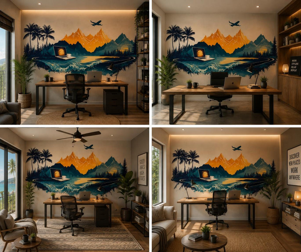 Mountain Office Wall Decal, Digital Nomad Travel Landscape Wall Art