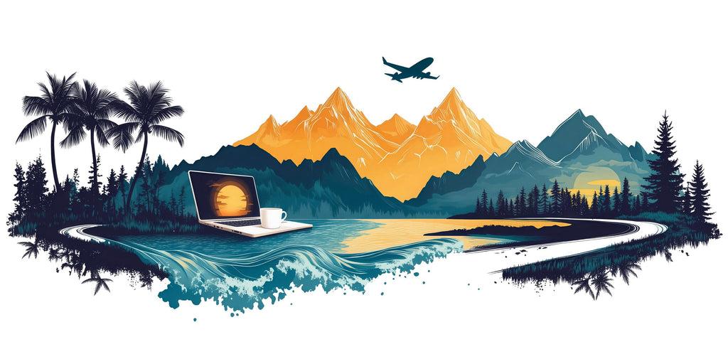 Mountain Office Wall Decal, Digital Nomad Travel Landscape Wall Art