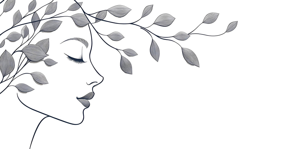 Female Face Wall Decal, Botanical Line Art for Med Spa & Beauty Salon