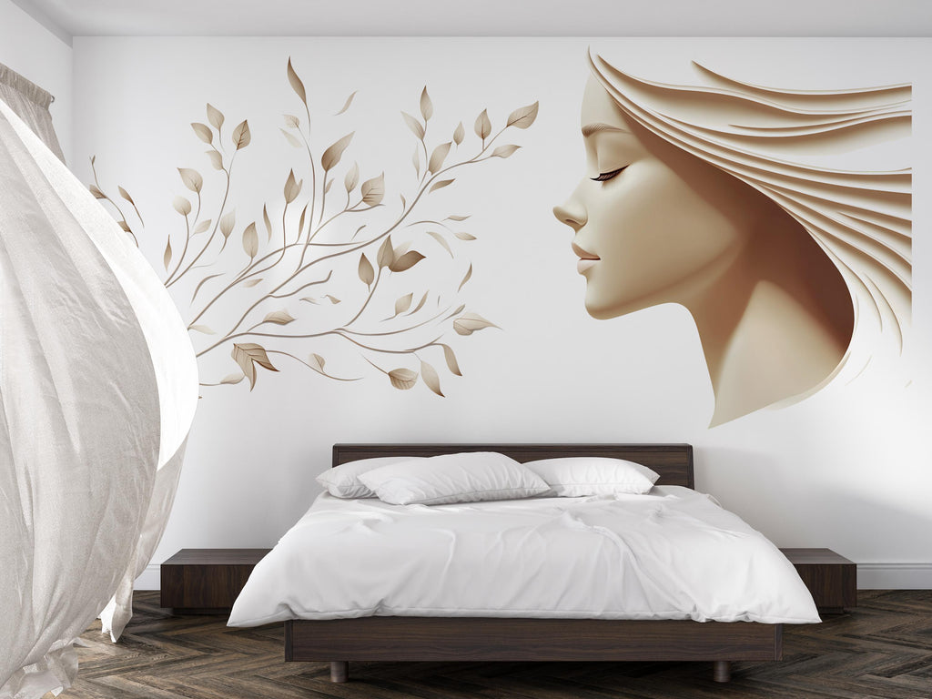 Woman Face Wall Decal, Botanical Beauty Wall Art for Med Spa & Aesthetic Clinic