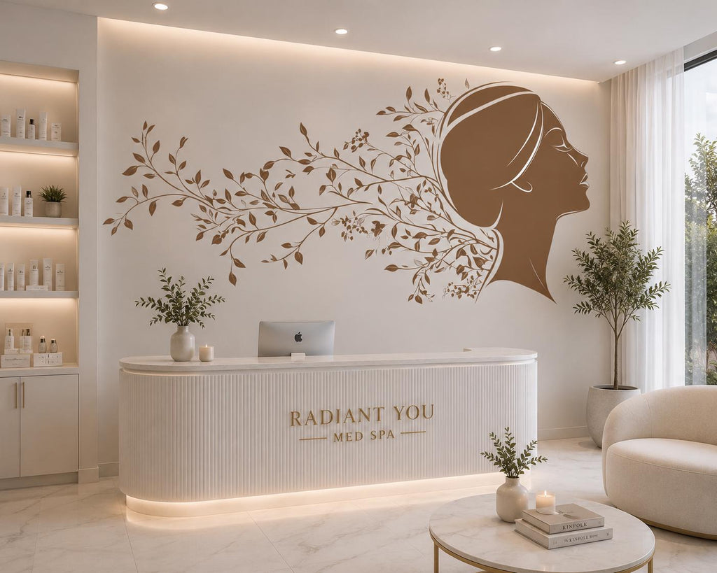 Woman Face Wall Decal, Botanical Beauty Wall Art for Med Spa Reception