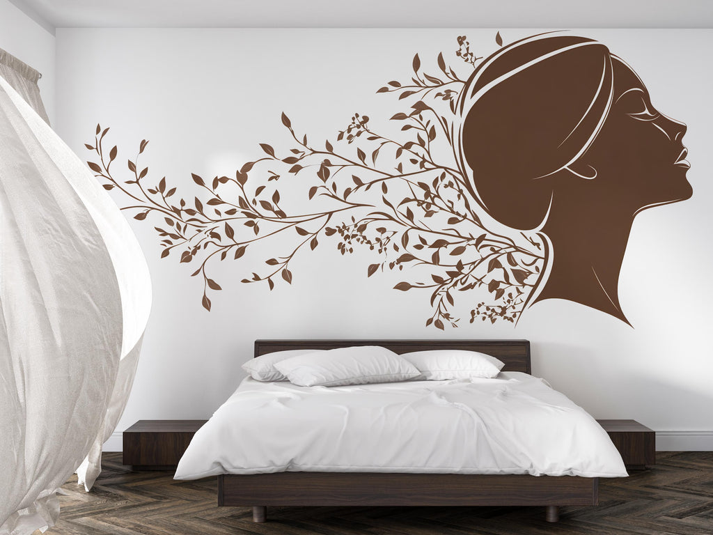 Woman Face Wall Decal, Botanical Beauty Wall Art for Med Spa Reception