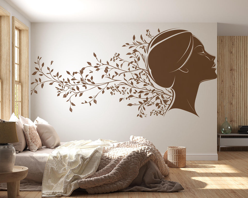 Woman Face Wall Decal, Botanical Beauty Wall Art for Med Spa Reception
