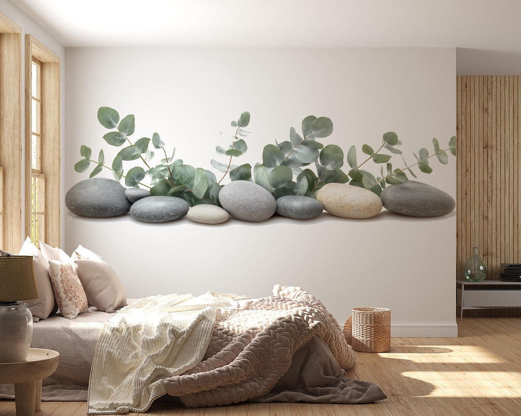 Eucalyptus Wall Decal, Spa Stones Botanical Wall Art for Med Spa & Wellness