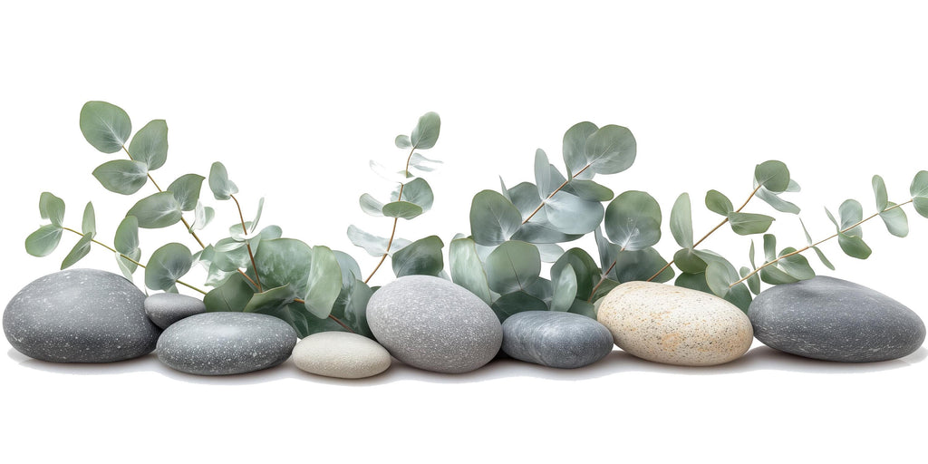 Eucalyptus Wall Decal, Spa Stones Botanical Wall Art for Med Spa & Wellness