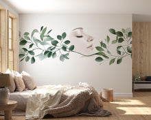 Load image into Gallery viewer, Woman Face Wall Decal, Green Botanical Beauty Wall Art for Med Spa &amp; Salon