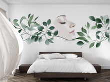 Load image into Gallery viewer, Woman Face Wall Decal, Green Botanical Beauty Wall Art for Med Spa &amp; Salon
