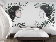 Load image into Gallery viewer, Woman Face Wall Decal Set, Botanical Female Line Art for Med Spa &amp; Beauty Salon