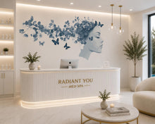 Load image into Gallery viewer, Woman Face Wall Decal, Eucalyptus &amp; Butterfly Wall Art for Med Spa Reception