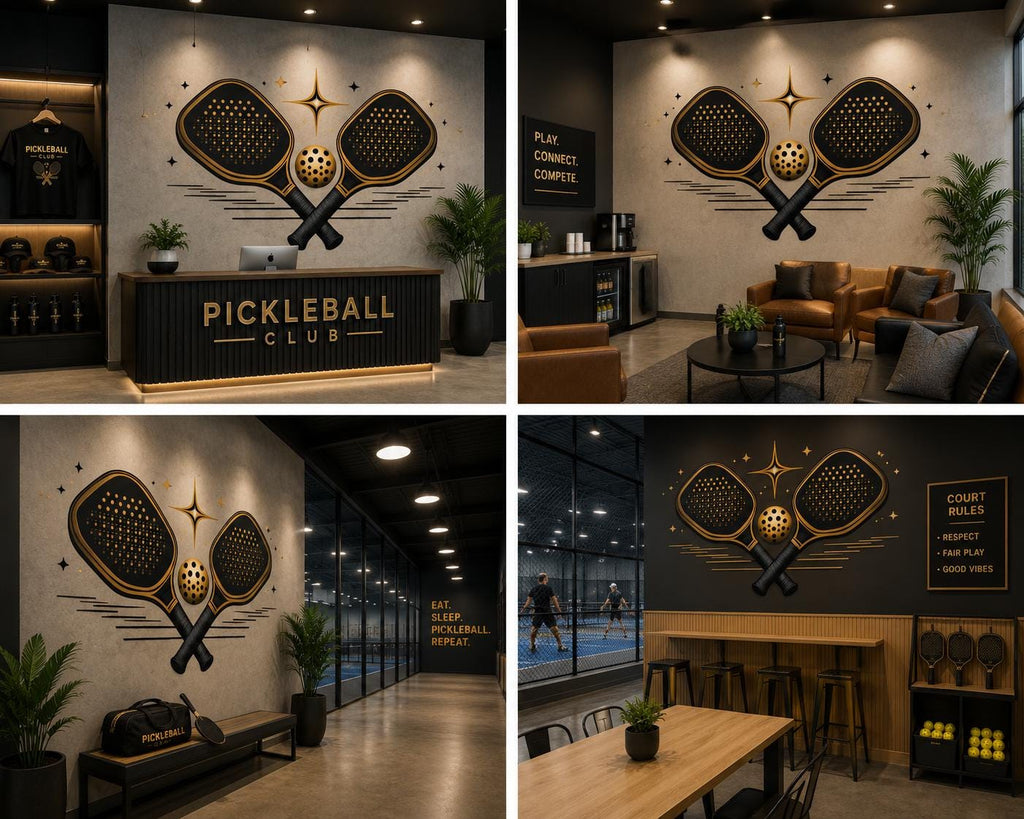 Pickleball Wall Decal, Paddle & Ball Wall Art for Pickleball Club or Sports Facility