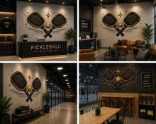 Load image into Gallery viewer, Pickleball Wall Decal, Paddle &amp; Ball Wall Art for Pickleball Club or Sports Facility