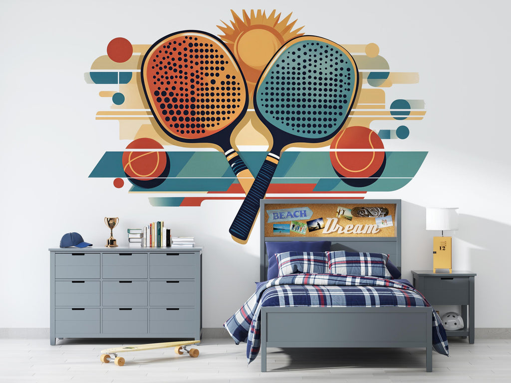 Pickleball Wall Decal, Retro Paddle Wall Art for Pickleball Club & Court