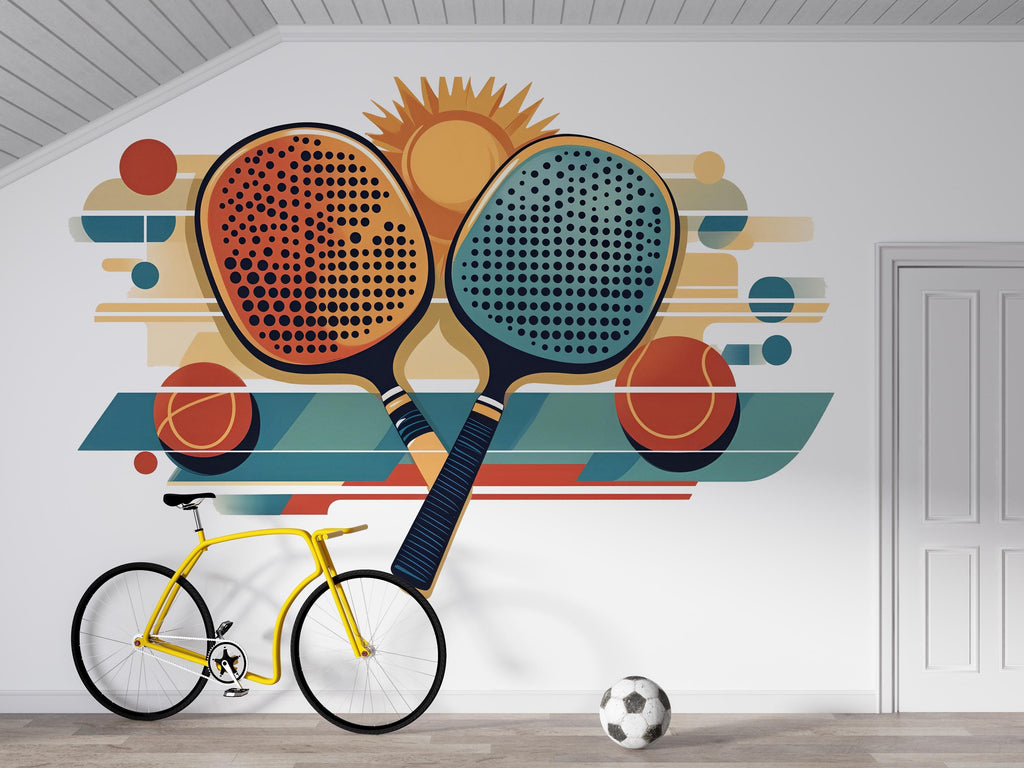 Pickleball Wall Decal, Retro Paddle Wall Art for Pickleball Club & Court