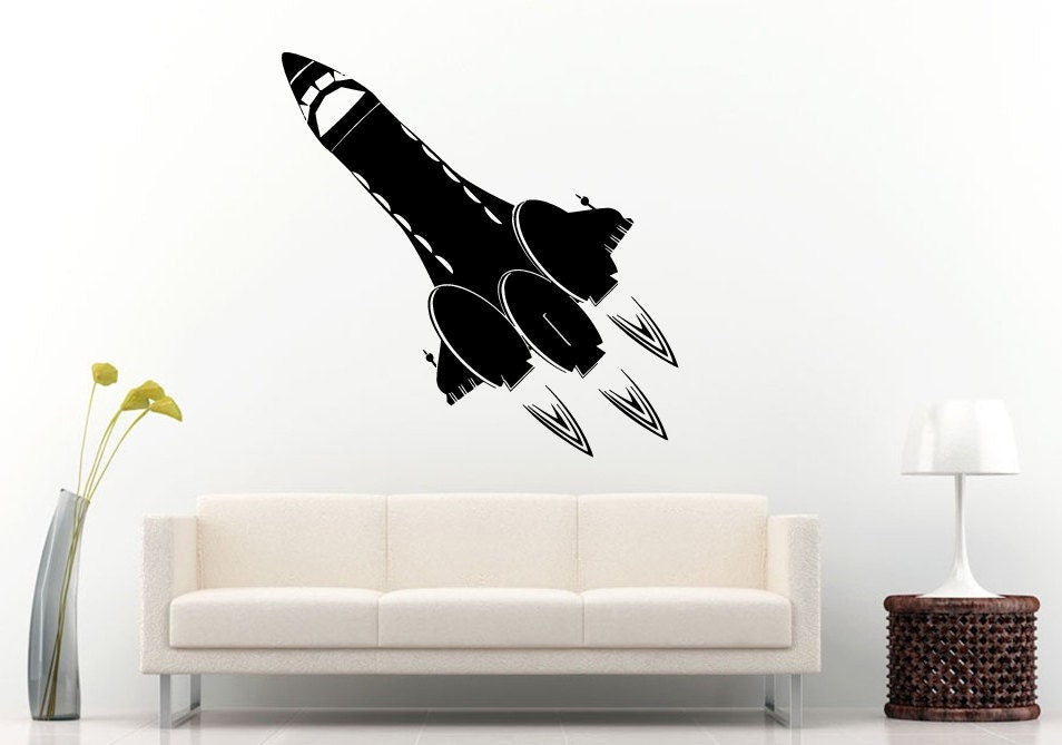 Star Space Ship Spaceship Fighter Galaxy Rocket Satellite Take Off Wall Decal Vinyl Sticker Mural Room Decor L1222