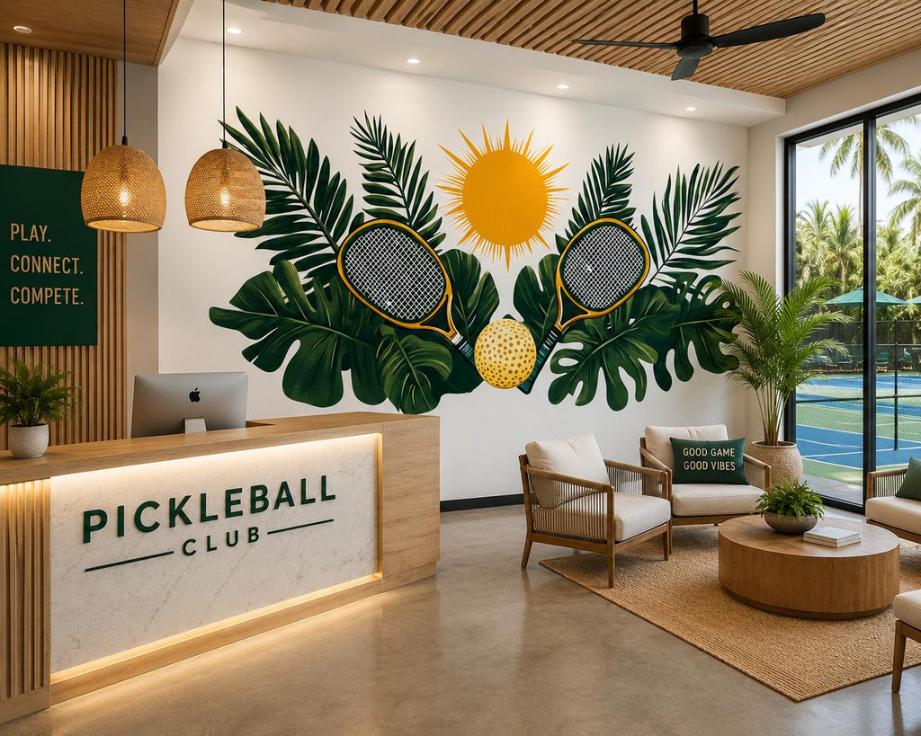 Pickleball Wall Decal, Tropical Paddle Wall Art for Pickleball Club & Court