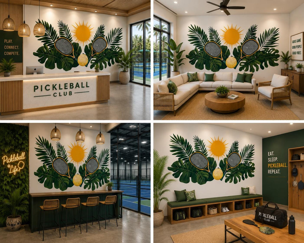 Pickleball Wall Decal, Tropical Paddle Wall Art for Pickleball Club & Court