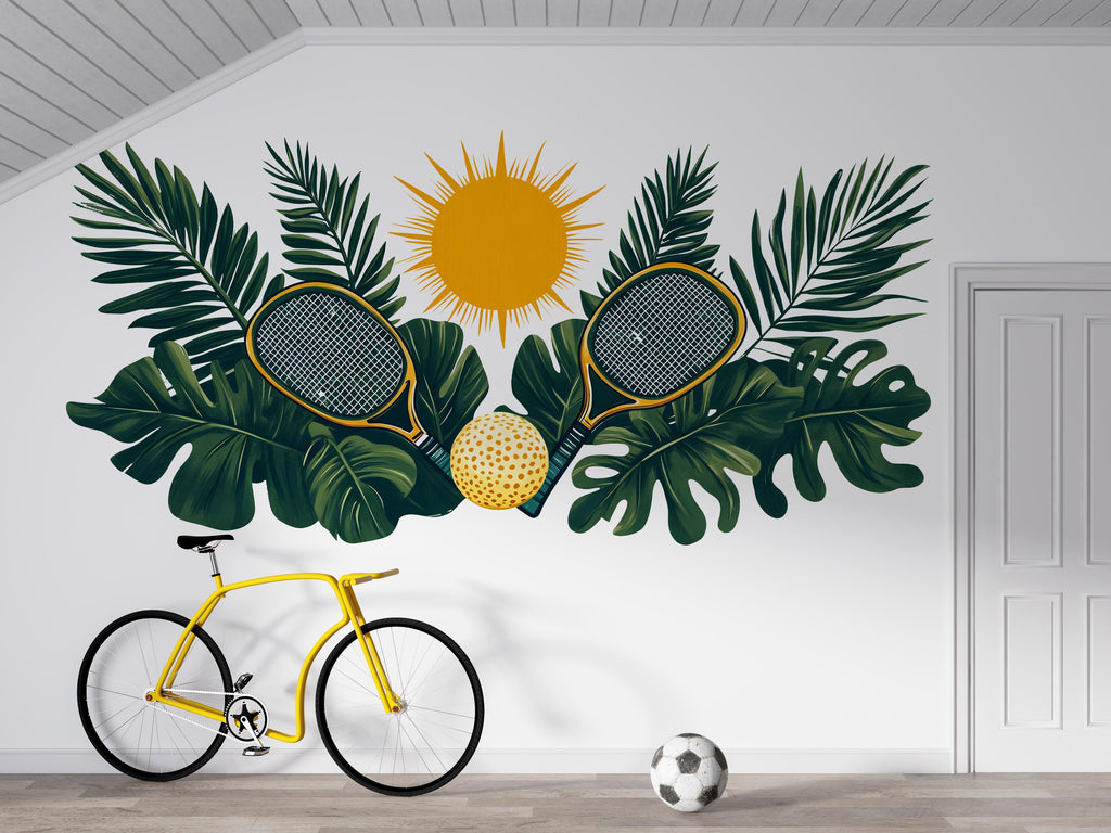 Pickleball Wall Decal, Tropical Paddle Wall Art for Pickleball Club & Court