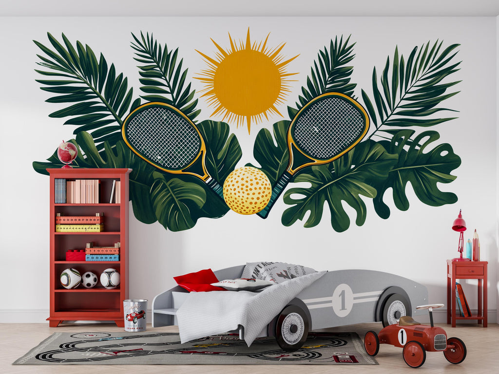 Pickleball Wall Decal, Tropical Paddle Wall Art for Pickleball Club & Court