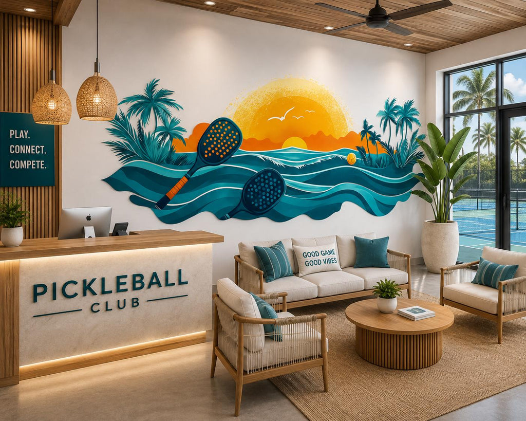 Pickleball Wall Decal, Tropical Ocean Paddle Wall Art for Pickleball Club & Court
