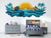 Load image into Gallery viewer, Pickleball Wall Decal, Tropical Ocean Paddle Wall Art for Pickleball Club &amp; Court