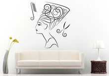 Load image into Gallery viewer, Egyptian Queen Princess Nefertiti Hair Salon Spa Brush Scissors Comb Wall Decal Vinyl Sticker Mural Room Decor L1231