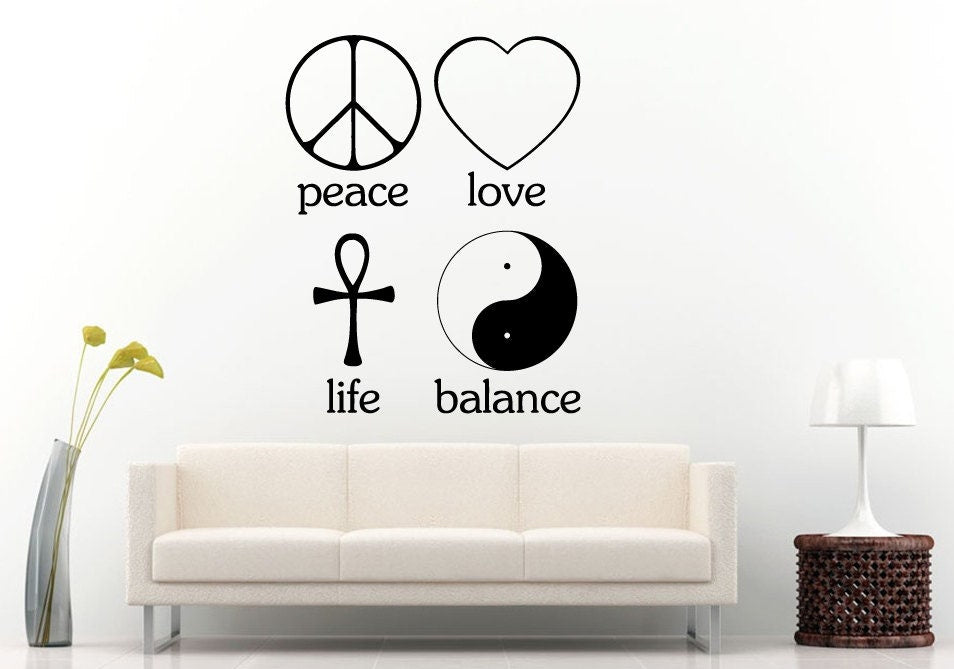 Peace Love Life Balance Signs Logos Emblems Heart Crest Wall Decal Vinyl Sticker Mural Room Decor L1232