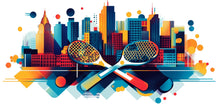 Load image into Gallery viewer, Pickleball Wall Decal, City Skyline Paddle Wall Art for Pickleball Club &amp; Court