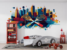 Load image into Gallery viewer, Pickleball Wall Decal, City Skyline Paddle Wall Art for Pickleball Club &amp; Court