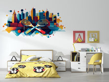 Load image into Gallery viewer, Pickleball Wall Decal, City Skyline Paddle Wall Art for Pickleball Club &amp; Court