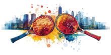 Load image into Gallery viewer, Pickleball Wall Decal, Urban City Skyline Paddle Wall Art for Pickleball Club &amp; Court